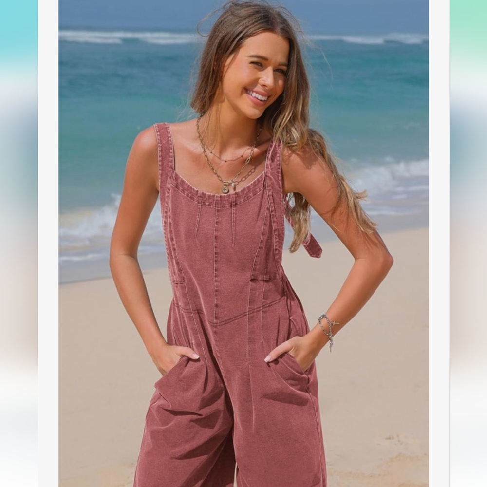 Boho Overalls Denim Loose Wide Leg Jumpsuits Baggy Jeans NWT New XS